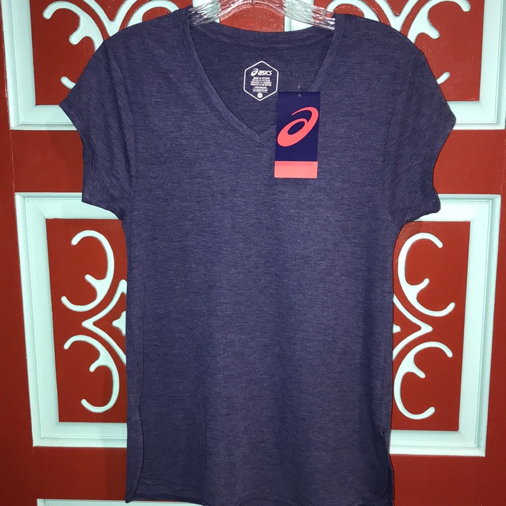 NWT ASICS Peacoat Heather V Neck Workout top. Size XS